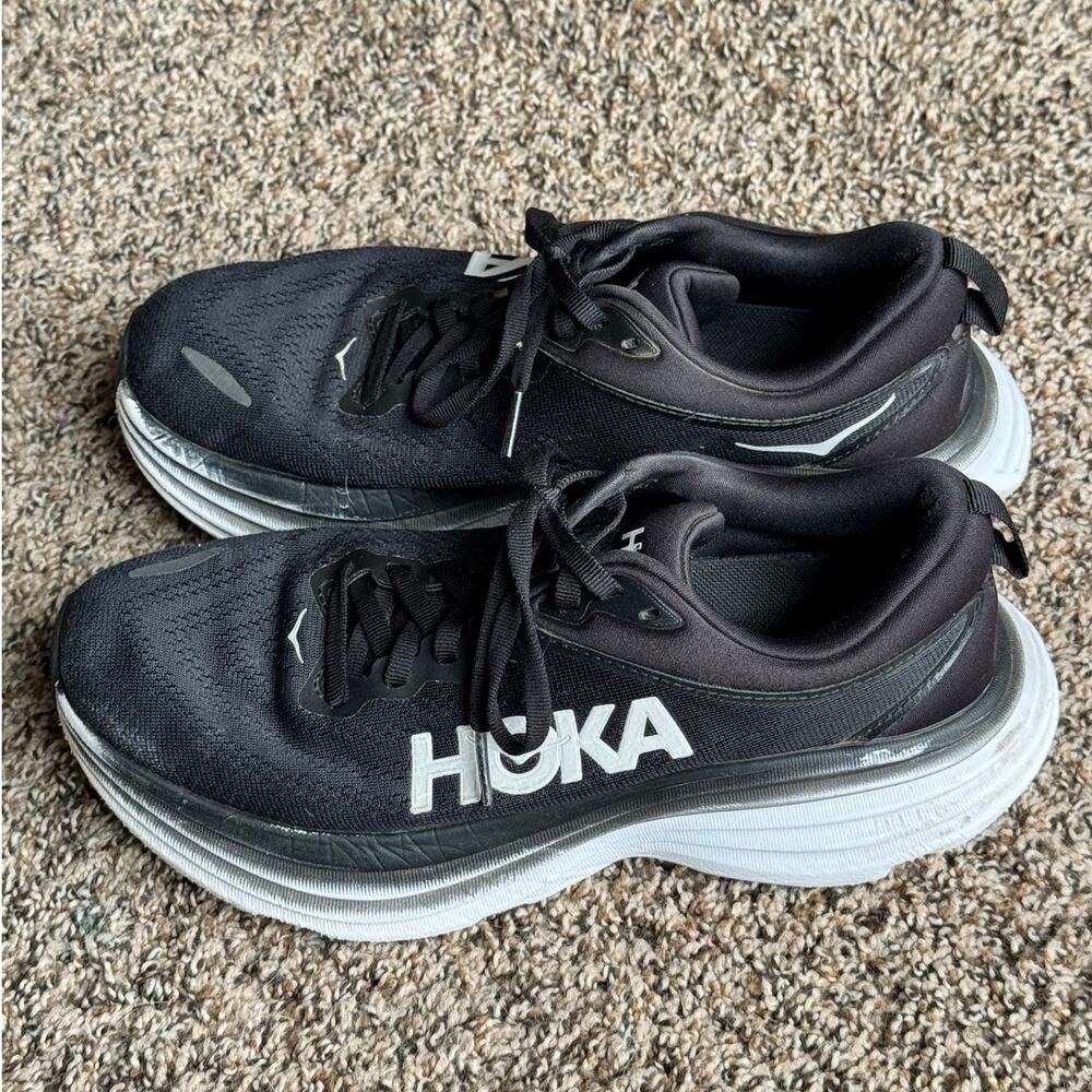 Hoka Bondi 8 Running Shoes Black Size 7.5B Cushioned Athletic Sneakers